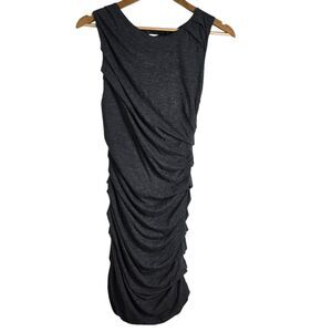 Jay AHR Gray Sleeveless Rayon Lambskin Criss Cross Back Ruched Bodycon Dress XS